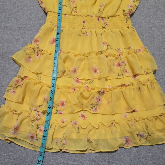 MSK Floral Mini Dress Tiered Ruffle Yellow Pink Size Petite Large - Picture 16 of 16